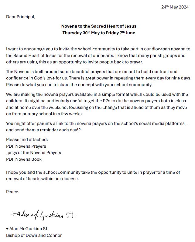 Letter from Bishop of Down and Connor